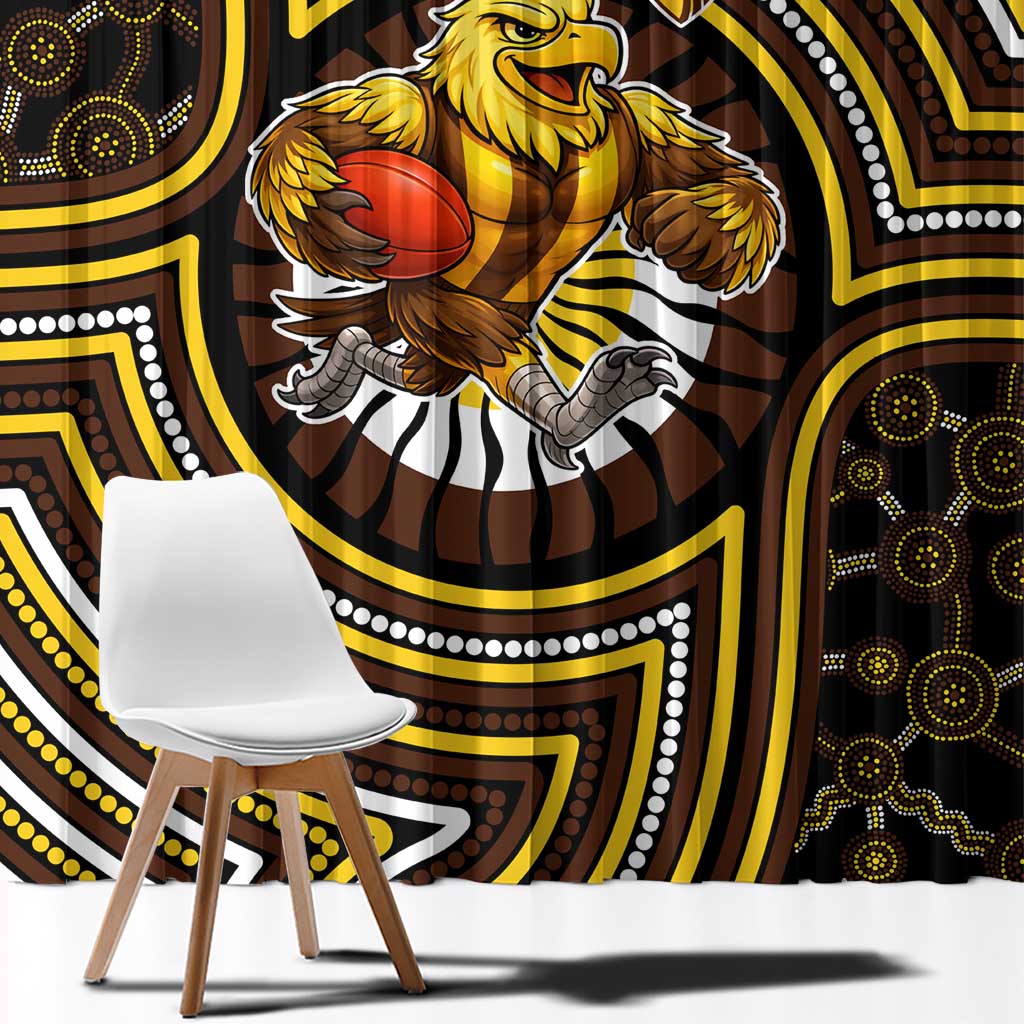 Hawthorn Hawks Window Curtain Indigenous Monochrome Dot Art Mascot Style