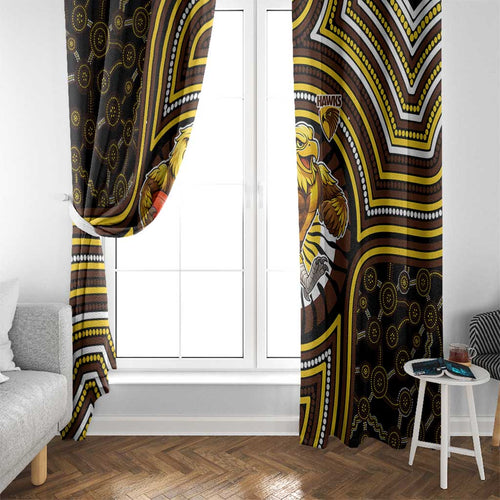 Hawthorn Hawks Window Curtain Indigenous Monochrome Dot Art Mascot Style