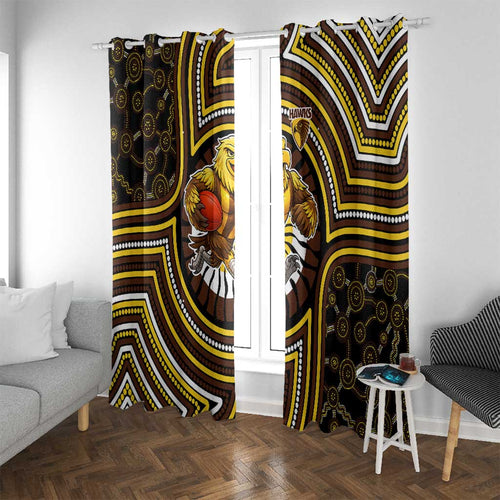 Hawthorn Hawks Window Curtain Indigenous Monochrome Dot Art Mascot Style