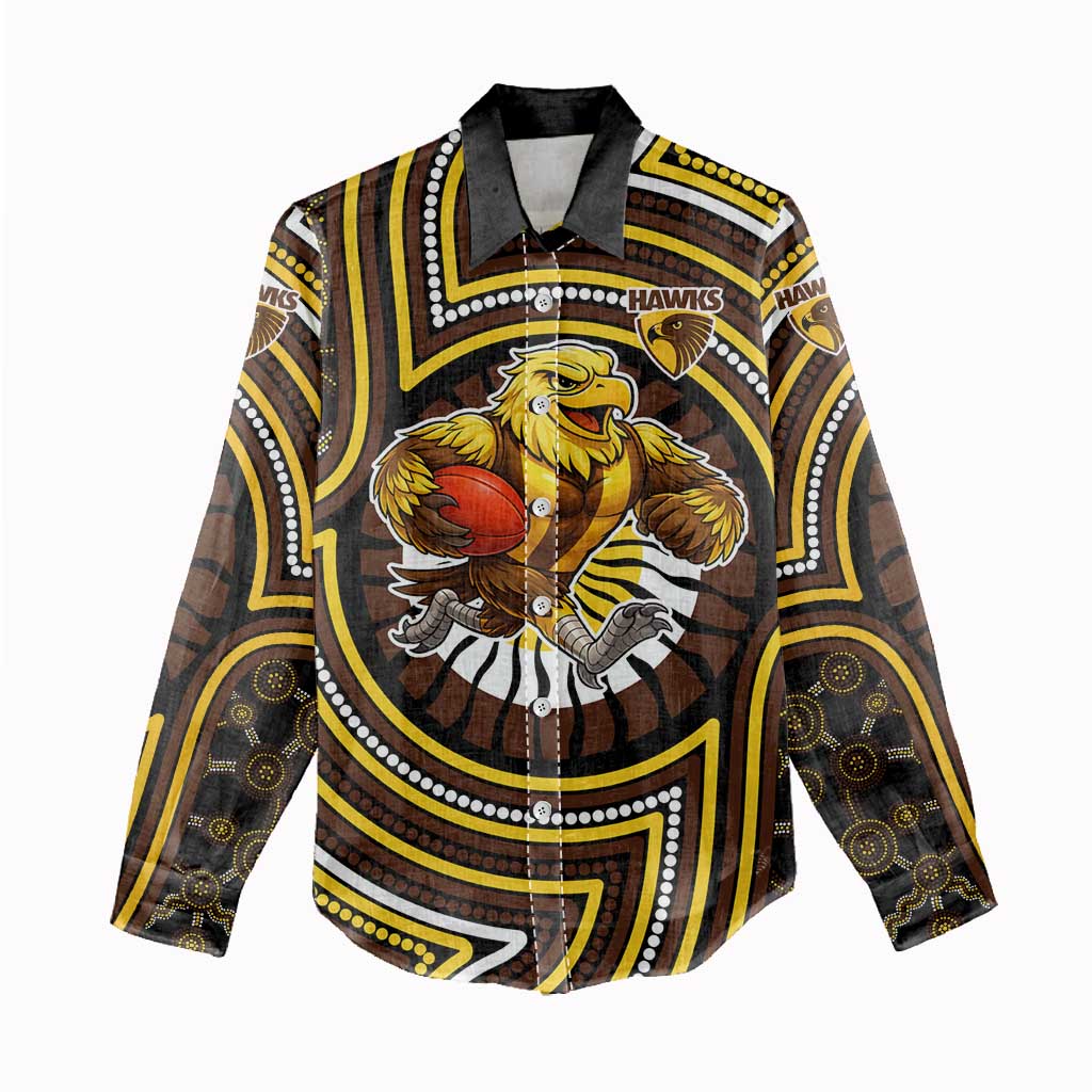 Hawthorn Hawks Women Casual Shirt Indigenous Monochrome Dot Art Mascot Style