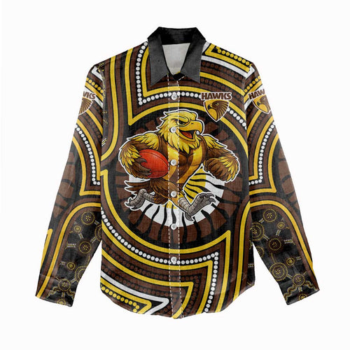 Hawthorn Hawks Women Casual Shirt Indigenous Monochrome Dot Art Mascot Style