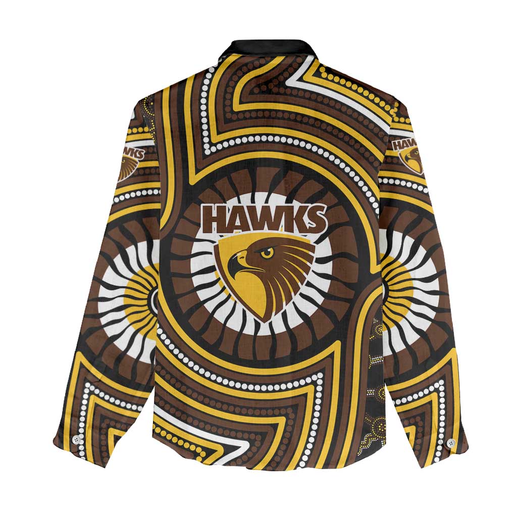 Hawthorn Hawks Women Casual Shirt Indigenous Monochrome Dot Art Mascot Style