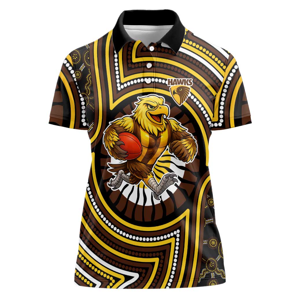 Hawthorn Hawks Women Polo Shirt Indigenous Monochrome Dot Art Mascot Style