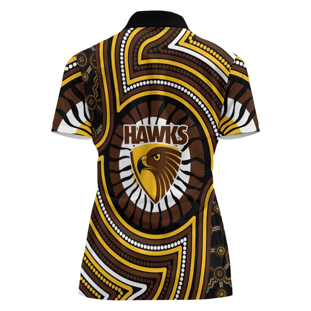 Hawthorn Hawks Women Polo Shirt Indigenous Monochrome Dot Art Mascot Style