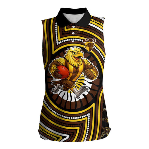 Hawthorn Hawks Women Sleeveless Polo Shirt Indigenous Monochrome Dot Art Mascot Style
