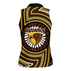 Hawthorn Hawks Women Sleeveless Polo Shirt Indigenous Monochrome Dot Art Mascot Style