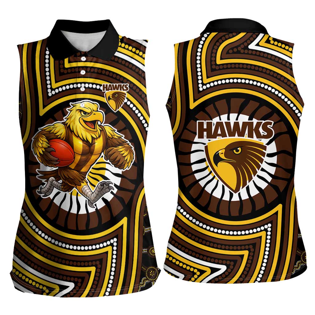Hawthorn Hawks Women Sleeveless Polo Shirt Indigenous Monochrome Dot Art Mascot Style