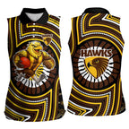 Hawthorn Hawks Women Sleeveless Polo Shirt Indigenous Monochrome Dot Art Mascot Style