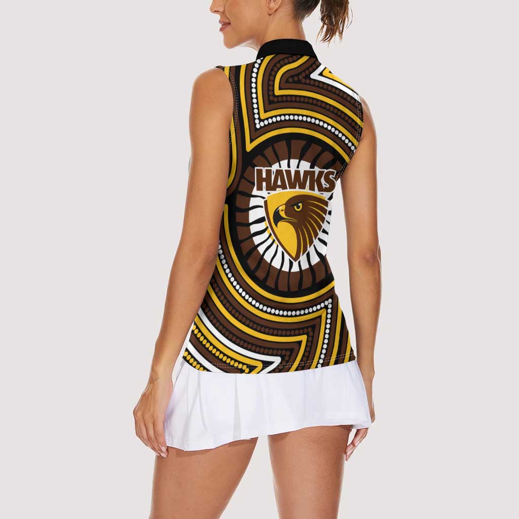 Hawthorn Hawks Women Sleeveless Polo Shirt Indigenous Monochrome Dot Art Mascot Style