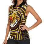 Hawthorn Hawks Women Sleeveless Polo Shirt Indigenous Monochrome Dot Art Mascot Style