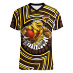 Hawthorn Hawks Women V-Neck T-Shirt Indigenous Monochrome Dot Art Mascot Style