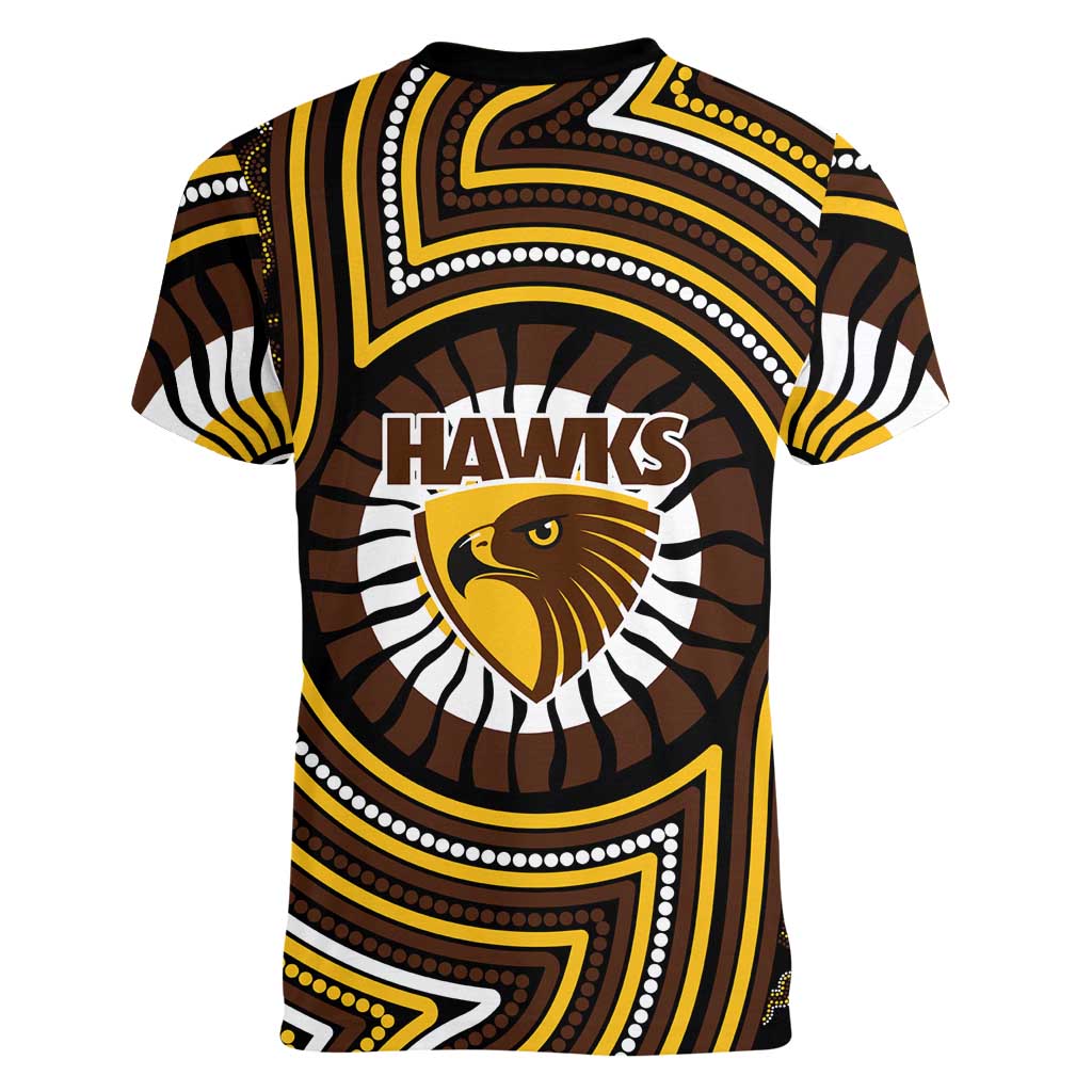 Hawthorn Hawks Women V-Neck T-Shirt Indigenous Monochrome Dot Art Mascot Style