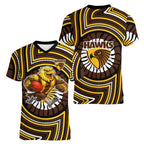 Hawthorn Hawks Women V-Neck T-Shirt Indigenous Monochrome Dot Art Mascot Style