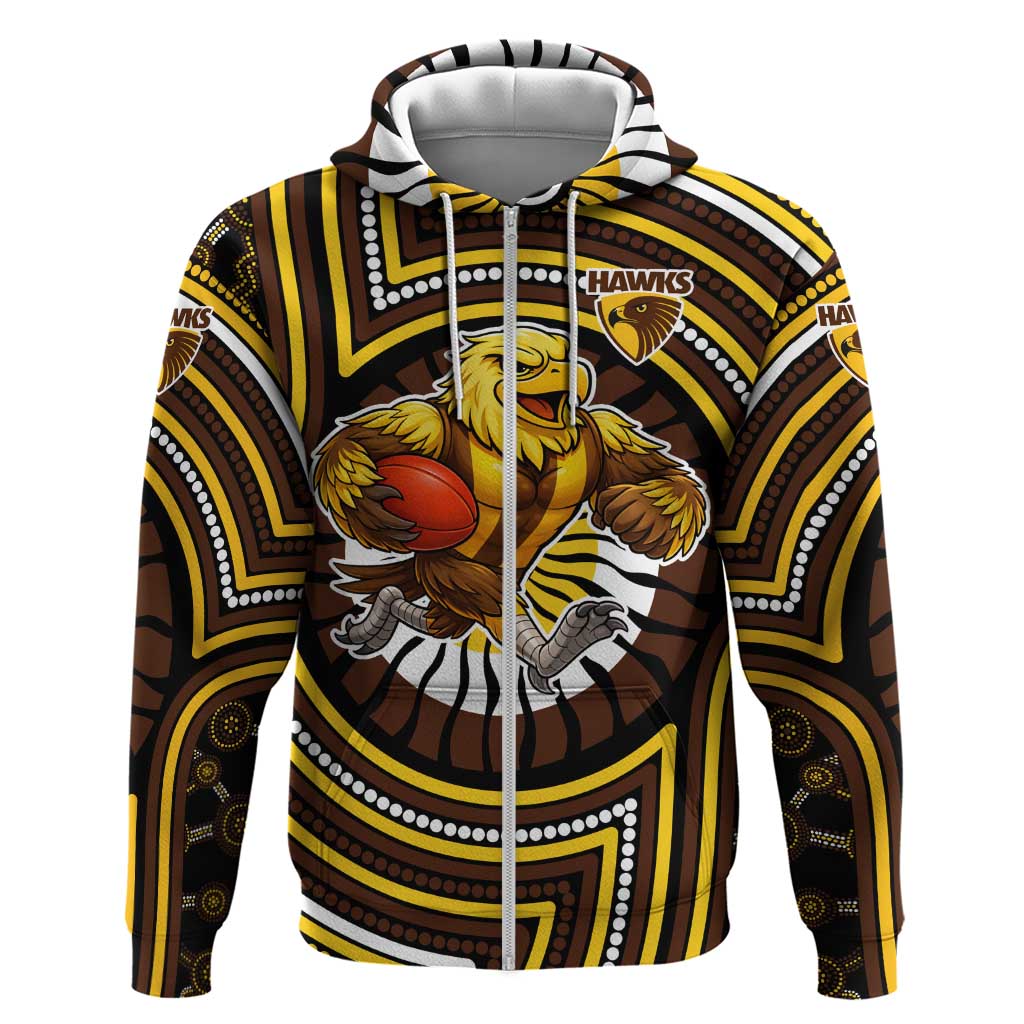 Hawthorn Hawks Zip Hoodie Indigenous Monochrome Dot Art Mascot Style
