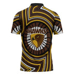 Hawthorn Hawks Zipper Polo Shirt Indigenous Monochrome Dot Art Mascot Style