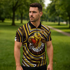 Hawthorn Hawks Zipper Polo Shirt Indigenous Monochrome Dot Art Mascot Style