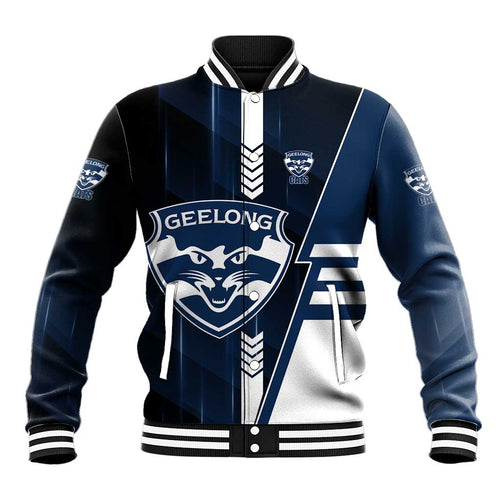 Personalized Geelong Cats Baseball Jacket Modern Geometric Sports Graphic Style