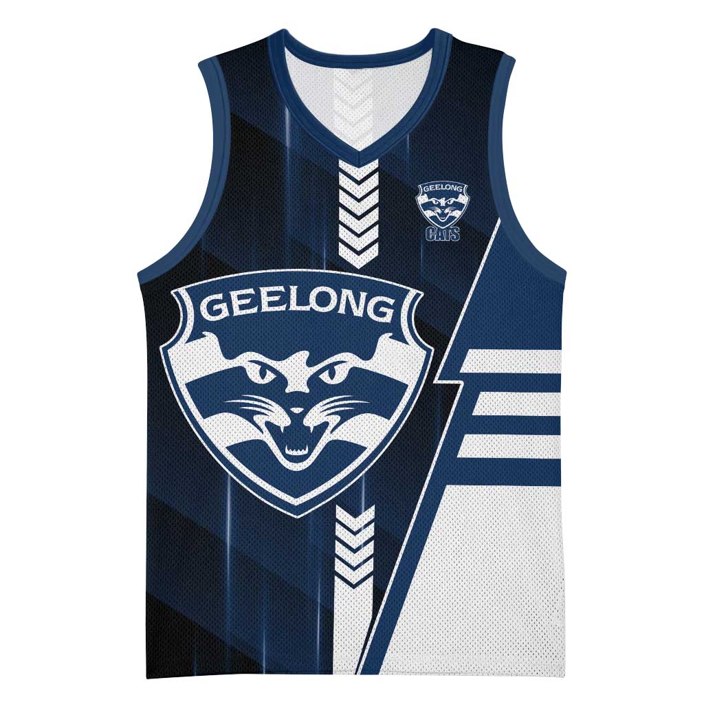 Personalized Geelong Cats Basketball Jersey Modern Geometric Sports Graphic Style