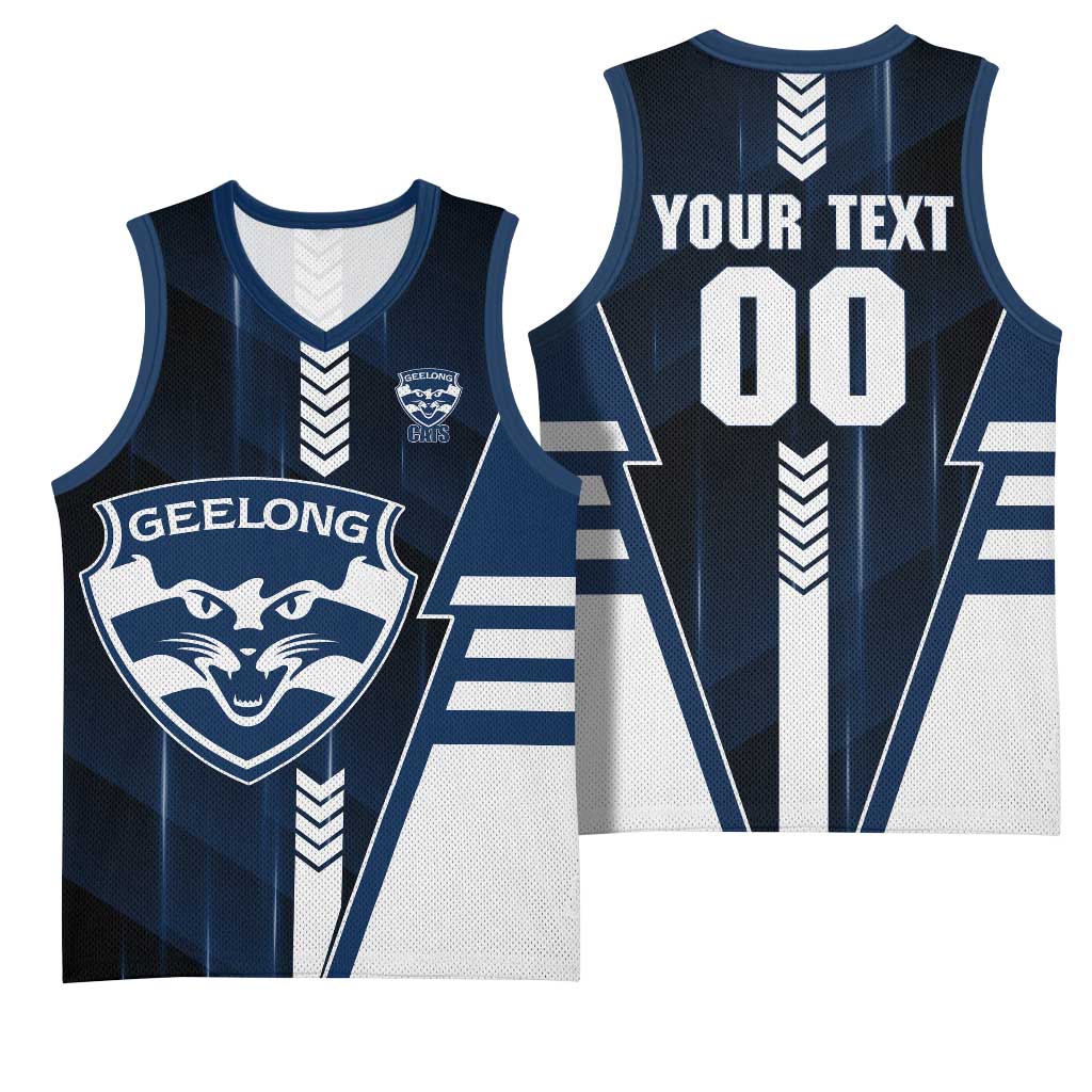 Personalized Geelong Cats Basketball Jersey Modern Geometric Sports Graphic Style