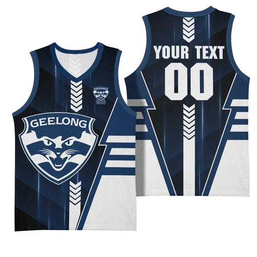 Personalized Geelong Cats Basketball Jersey Modern Geometric Sports Graphic Style