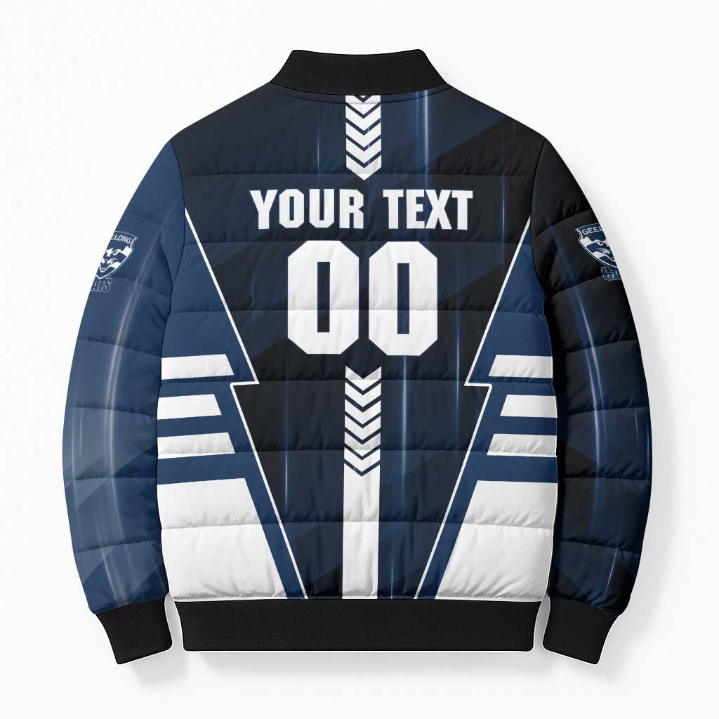 Personalized Geelong Cats Bomber Puffer Jacket Modern Geometric Sports Graphic Style