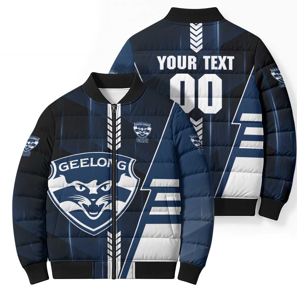Personalized Geelong Cats Bomber Puffer Jacket Modern Geometric Sports Graphic Style