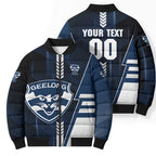 Personalized Geelong Cats Bomber Puffer Jacket Modern Geometric Sports Graphic Style
