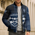 Personalized Geelong Cats Bomber Puffer Jacket Modern Geometric Sports Graphic Style