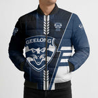 Personalized Geelong Cats Bomber Puffer Jacket Modern Geometric Sports Graphic Style