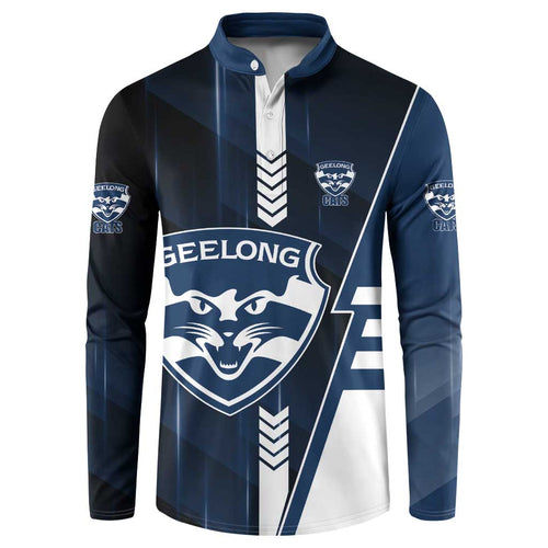Personalized Geelong Cats Button Sweatshirt Modern Geometric Sports Graphic Style