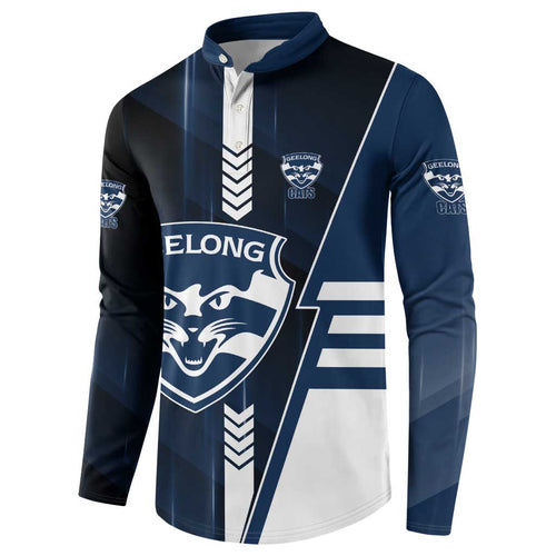 Personalized Geelong Cats Button Sweatshirt Modern Geometric Sports Graphic Style