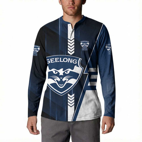 Personalized Geelong Cats Button Sweatshirt Modern Geometric Sports Graphic Style
