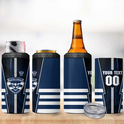 Personalized Geelong Cats 4 in 1 Can Cooler Tumbler Modern Geometric Sports Graphic Style