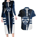 Personalized Geelong Cats Couples Matching Long Sleeve Bodycon Dress and Hawaiian Shirt Modern Geometric Sports Graphic Style