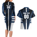 Personalized Geelong Cats Couples Matching Long Sleeve Bodycon Dress and Hawaiian Shirt Modern Geometric Sports Graphic Style