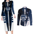 Personalized Geelong Cats Couples Matching Long Sleeve Bodycon Dress and Long Sleeve Button Shirt Modern Geometric Sports Graphic Style