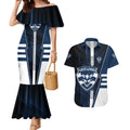 Personalized Geelong Cats Couples Matching Mermaid Dress and Hawaiian Shirt Modern Geometric Sports Graphic Style