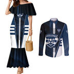 Personalized Geelong Cats Couples Matching Mermaid Dress and Long Sleeve Button Shirt Modern Geometric Sports Graphic Style