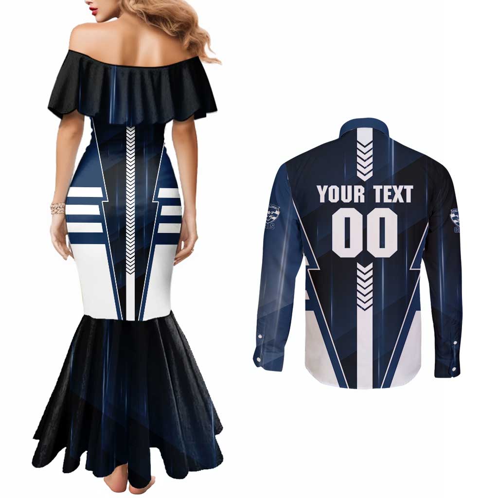 Personalized Geelong Cats Couples Matching Mermaid Dress and Long Sleeve Button Shirt Modern Geometric Sports Graphic Style