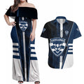 Personalized Geelong Cats Couples Matching Off Shoulder Maxi Dress and Hawaiian Shirt Modern Geometric Sports Graphic Style