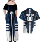 Personalized Geelong Cats Couples Matching Off Shoulder Maxi Dress and Hawaiian Shirt Modern Geometric Sports Graphic Style