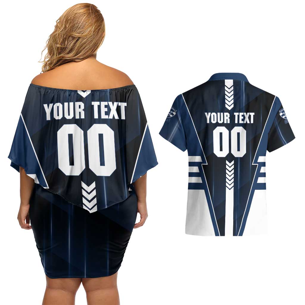 Personalized Geelong Cats Couples Matching Off Shoulder Short Dress and Hawaiian Shirt Modern Geometric Sports Graphic Style