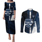 Personalized Geelong Cats Couples Matching Puletasi and Long Sleeve Button Shirt Modern Geometric Sports Graphic Style