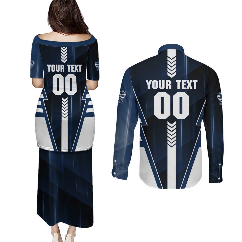 Personalized Geelong Cats Couples Matching Puletasi and Long Sleeve Button Shirt Modern Geometric Sports Graphic Style