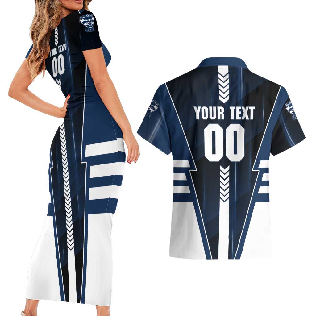 Personalized Geelong Cats Couples Matching Short Sleeve Bodycon Dress and Hawaiian Shirt Modern Geometric Sports Graphic Style