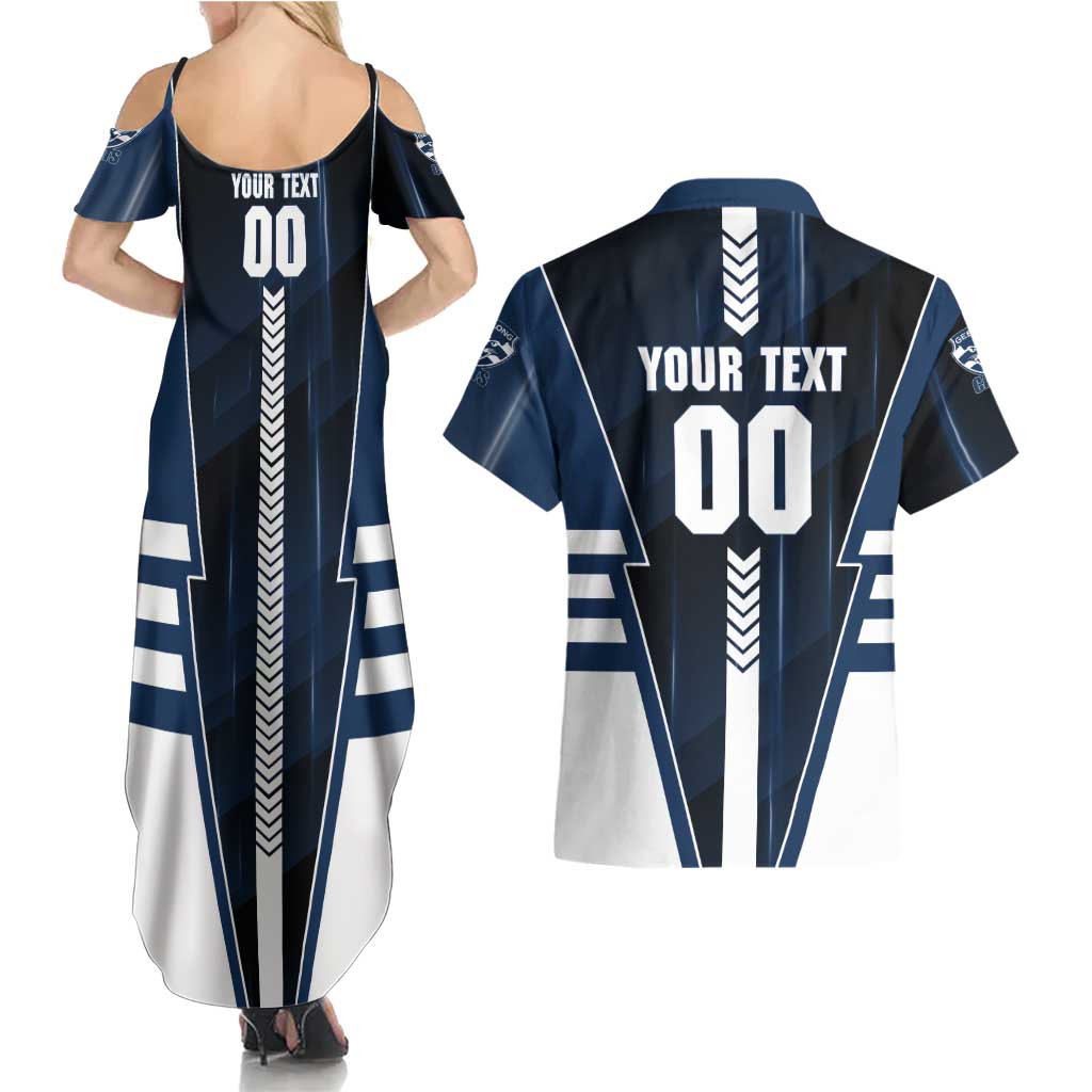 Personalized Geelong Cats Couples Matching Summer Maxi Dress and Hawaiian Shirt Modern Geometric Sports Graphic Style