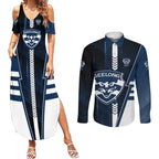Personalized Geelong Cats Couples Matching Summer Maxi Dress and Long Sleeve Button Shirt Modern Geometric Sports Graphic Style