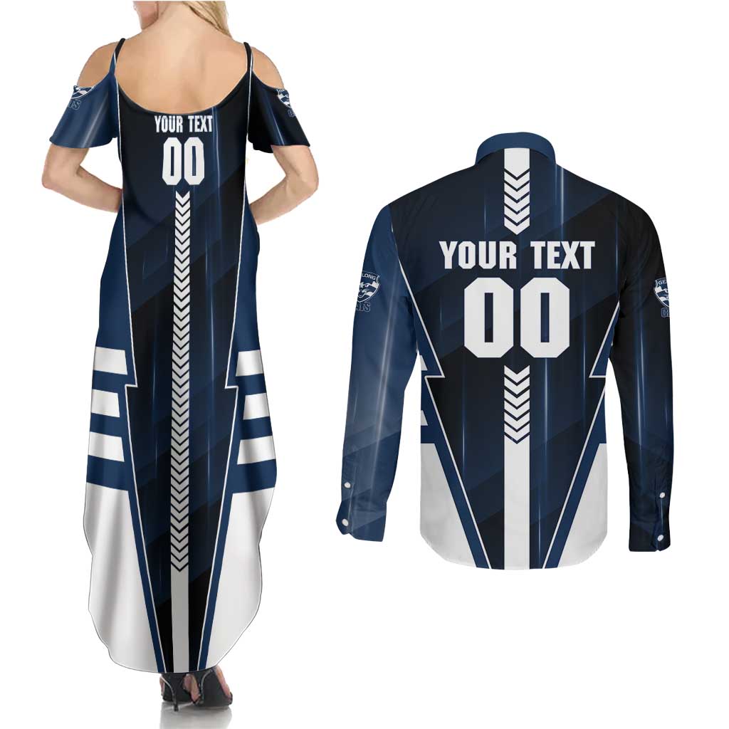 Personalized Geelong Cats Couples Matching Summer Maxi Dress and Long Sleeve Button Shirt Modern Geometric Sports Graphic Style