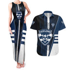 Personalized Geelong Cats Couples Matching Tank Maxi Dress and Hawaiian Shirt Modern Geometric Sports Graphic Style