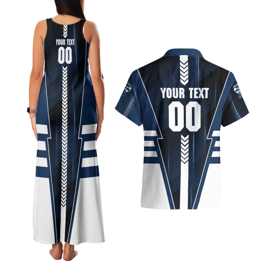 Personalized Geelong Cats Couples Matching Tank Maxi Dress and Hawaiian Shirt Modern Geometric Sports Graphic Style